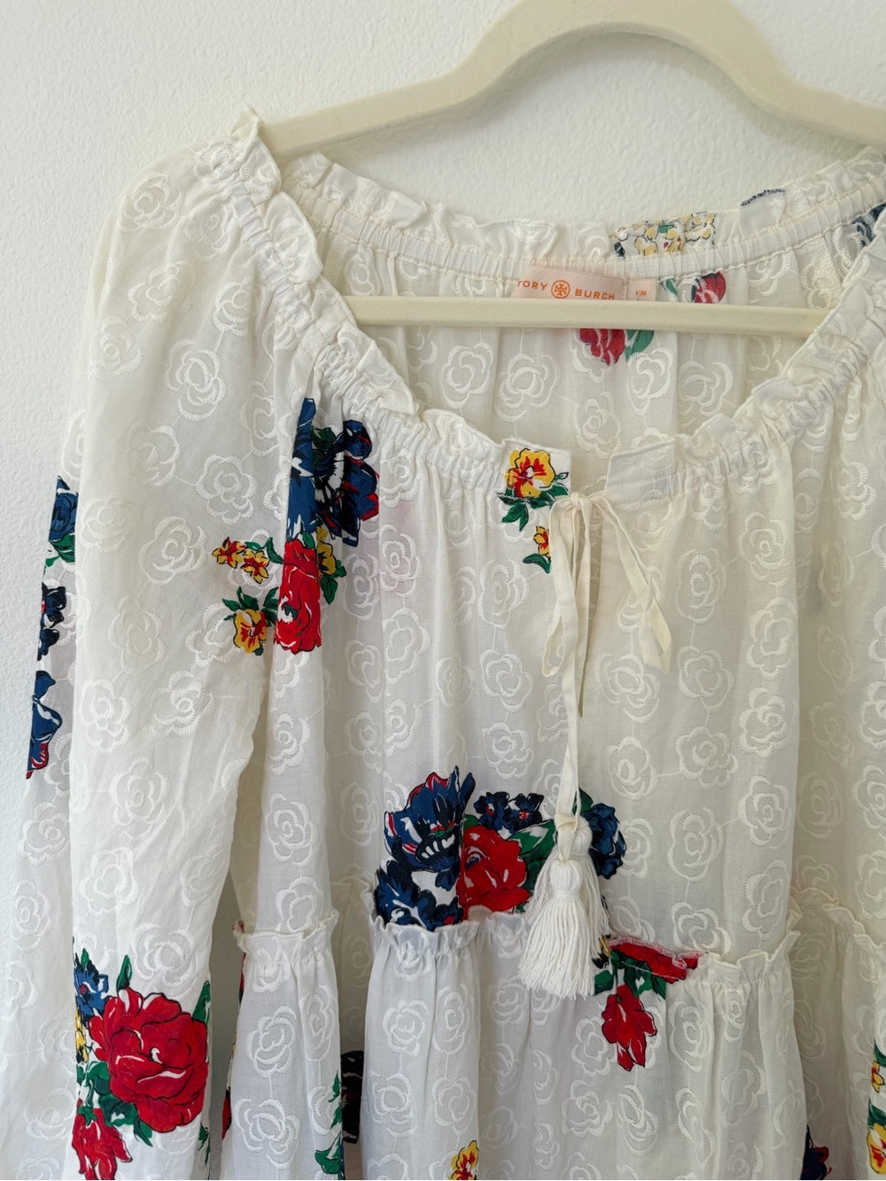 Tory Burch Embroidered Floral Beach Dress Cover-Up 100% Cotton Size Medium - Picture 6 of 11